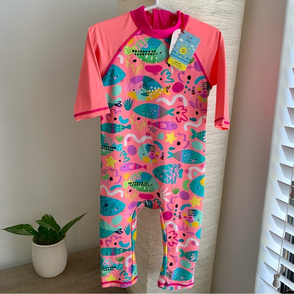 Mini Club Other - MINI CLUB - Bright Pink & Neon Sea Theme Swim Suit - Sun Safe 4 to 5 Years - NEW
